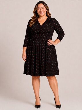 Torrid Heart Print Babydoll Dress 4X Black Red Long Sleeve Fit & Flare Plus Size